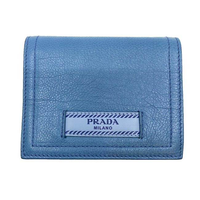 Prada Blue Womens Cobalt Glace Pebbled Leather Logo Bifold Snap Wallet