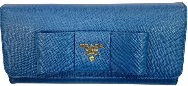 Prada Blue Zip Around Saffiano Wallet