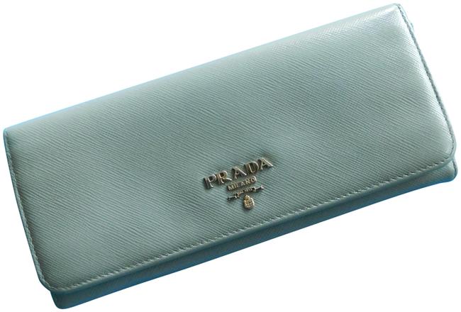 Prada BlueGrey Saffiano Flap Wallet