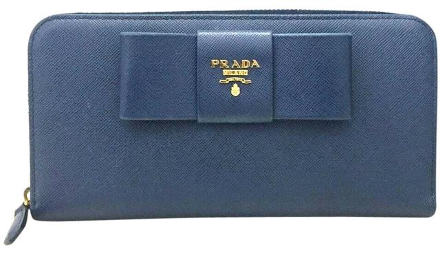 Prada Bluette Long Saffiano Ribbon Leather Zippy Zip Around Wallet