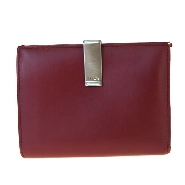Prada Bordeaux Milano Bifold Purple Leather Made In Italy Wallet