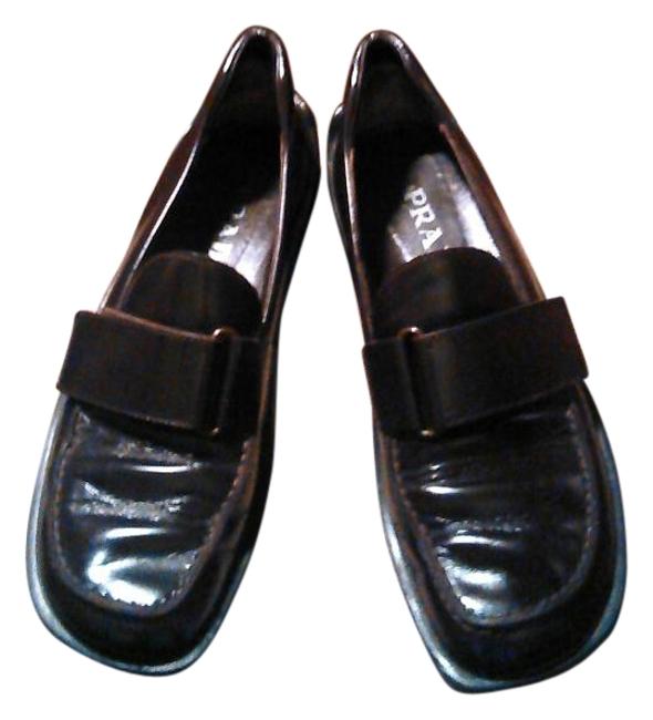 Prada Brown Dark Leather Wedge Loafers Flats