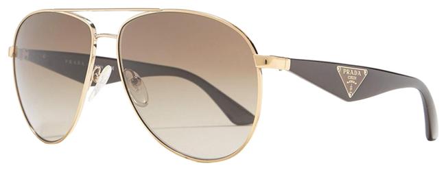 Prada Brown Gold Triangle 53q Pr53qs Aviator Unisex Sunglasses