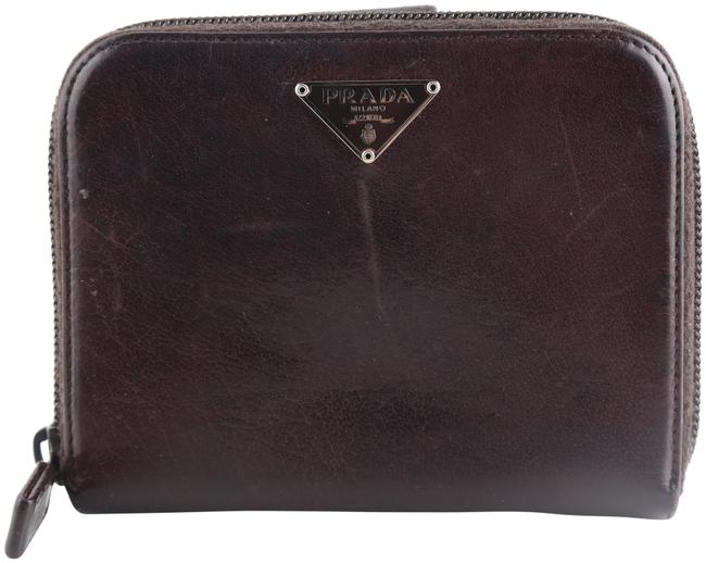 Prada Brown Leather Zip Around Wallet