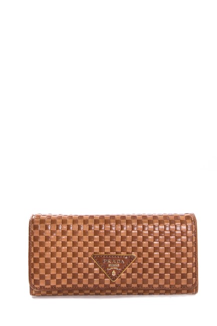 Prada Brown MadrasTan Leather Continental Wallet