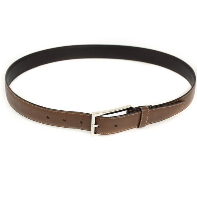 Prada Brown Saffiano LeatherLogo Buckle Fits 35 To 38 Mx Belt