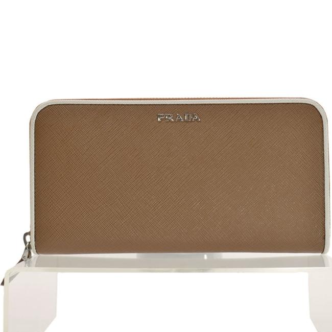 Prada BrownWhite Pvc Leather Round Fastener Ladies Wallet