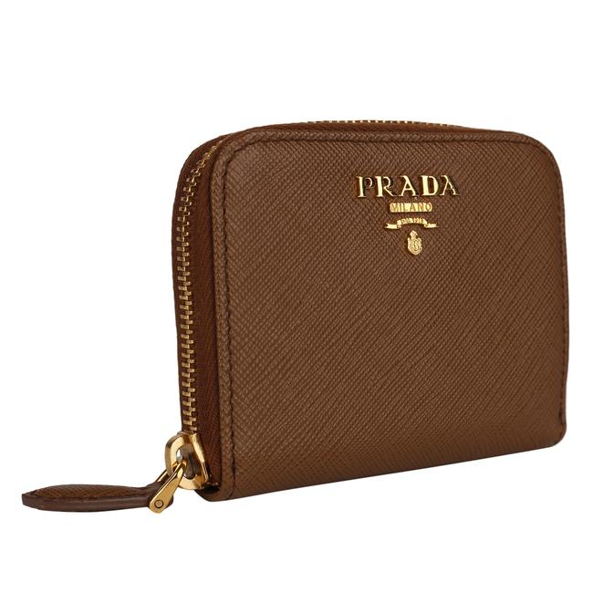 Prada Brown Womens Saffiano Leather Zip Around Coin 8359 Wallet