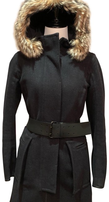 Prada Charcoal Grey Sport Wool Fur Hooded Parka Coat6 S