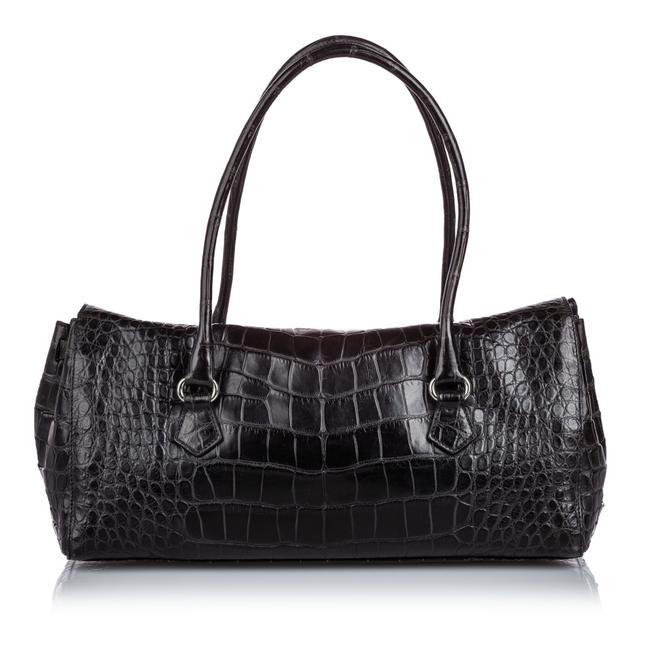 Prada Crocodile Embossed Easy Black Leather Shoulder Bag