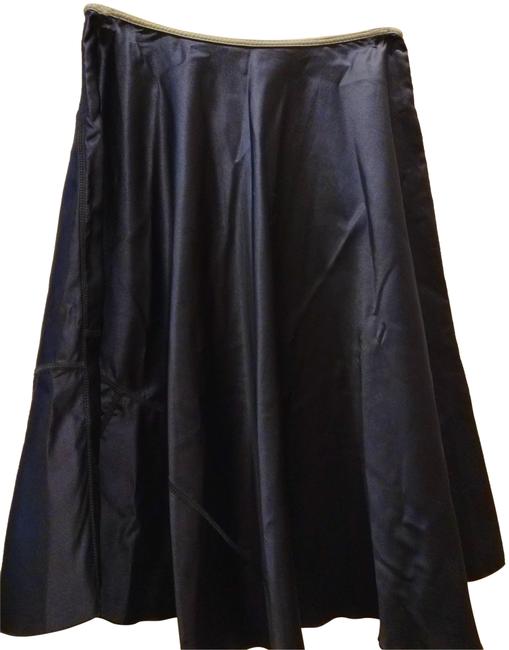 Prada Dark Blue Blue 42 In Italy Silk Full Skirt6 S, 28