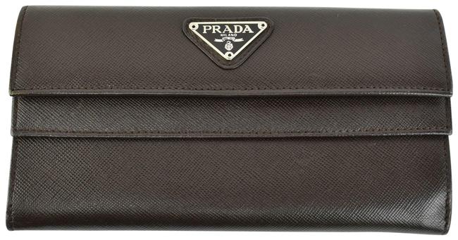 Prada Dark Brown Saffiano LeatherLogo Long Mq Wallet