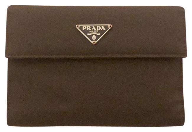 Prada Dark Brown Triangle Logo Plate Nylon Trifold Wallet