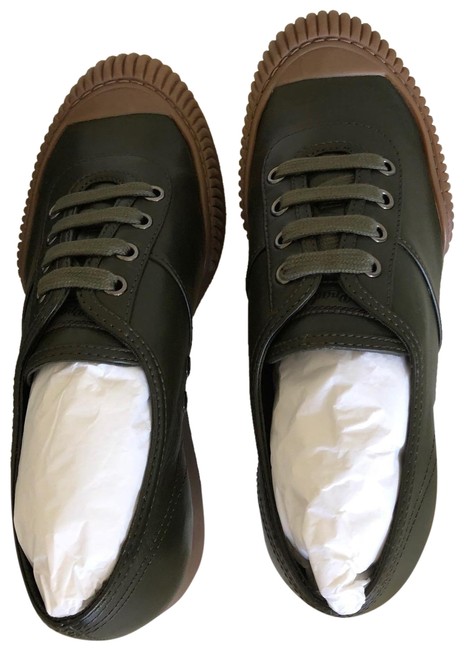 Prada Dark Green Cap toe Leather Sneakers