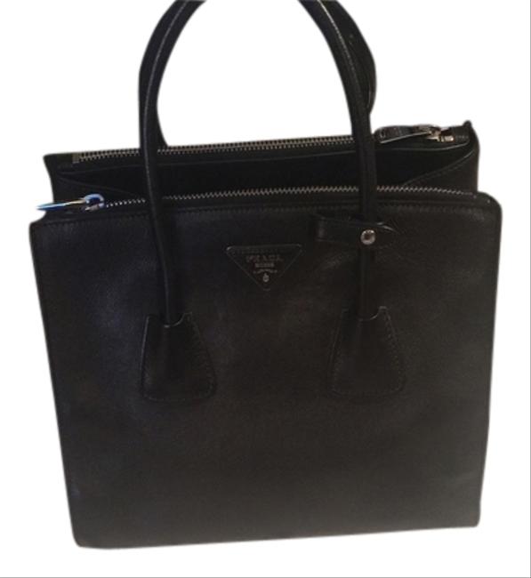 Prada Double Soft Zip NeroBlack Calf Leather Tote