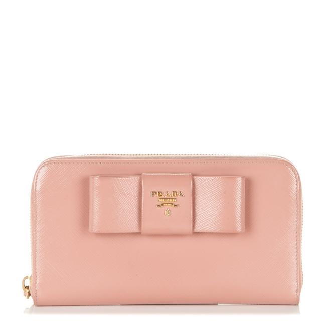 Prada Dusty Pink Saffiano Vernice Fiocco Bow Zip Around Orchidea Wallet