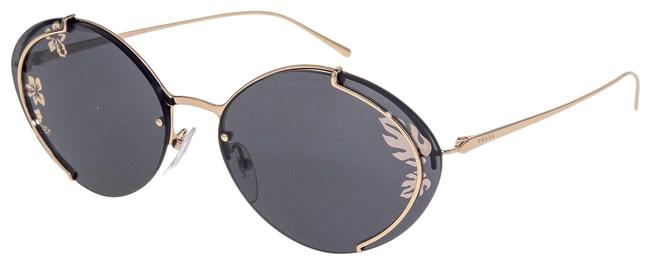 Prada Gold Black Collection Oval Metal 60u Rose Hibiscus Flower Sunglasses