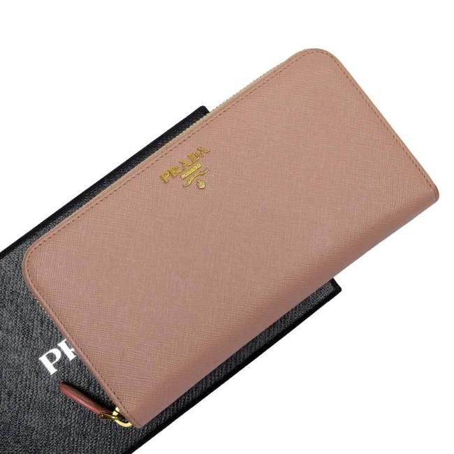 Prada GoldPink Zipper Leather Ladies Wallet