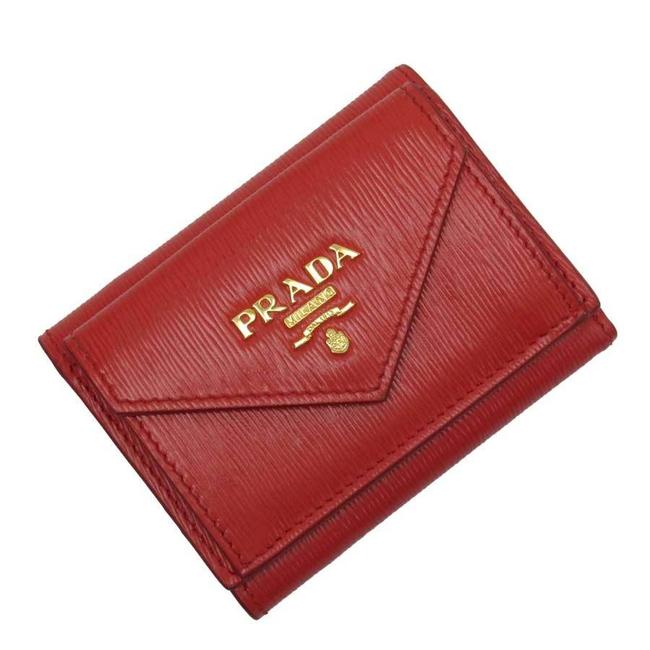 Prada GoldRed Color Tri fold Leather Ladies Wallet