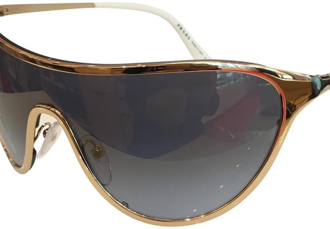 Prada GoldWhite 5ak710 Catwalk Womens Spr 72v Fashion Shield Sunglasses