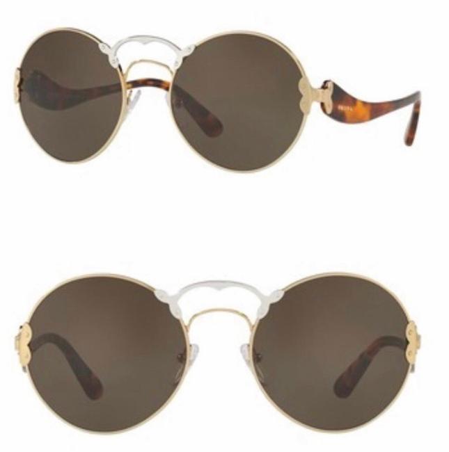 Prada Gray Gold Havana Round Catwalk Sunglasses