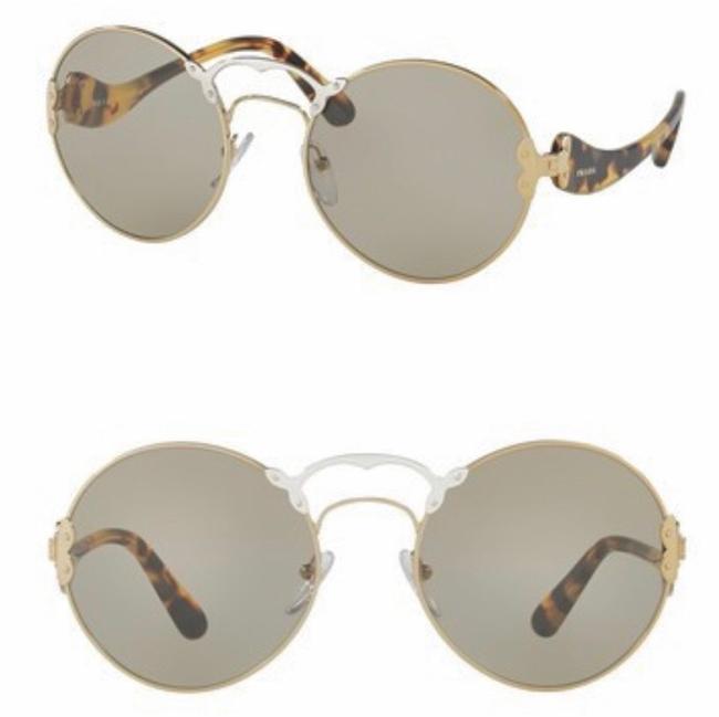 Prada Gray Havana Gold Round Catwalk 57mm Sunglasses
