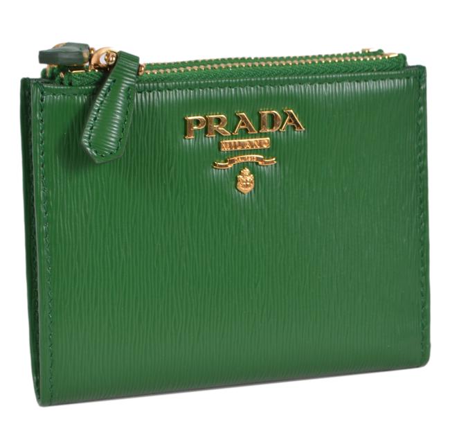 Prada Green Double New 1ml024 Vitello Move Leather Zip Snap Wallet