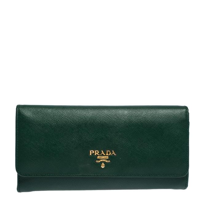 Prada Green Lux Saffiano Leather Continental Wallet