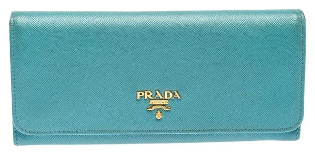 Prada Green Lux Turquoise Saffiano Leather Continental Flap Wallet