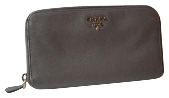 Prada Grey Zip Around Coin Saffiano Leather Wallet