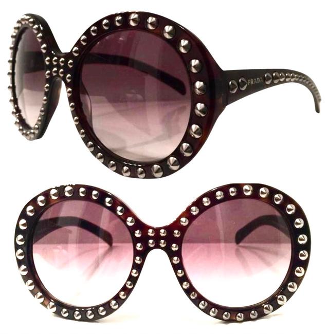 Prada Havana Silver Round Studs Sunglasses
