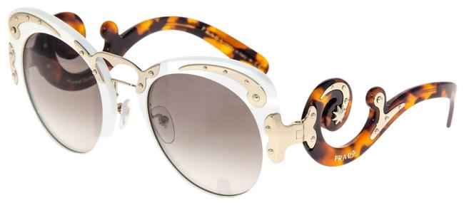 Prada Ivory Brown Havana Minimal Baroque Swirl Pr07ts Gold Sunglasses