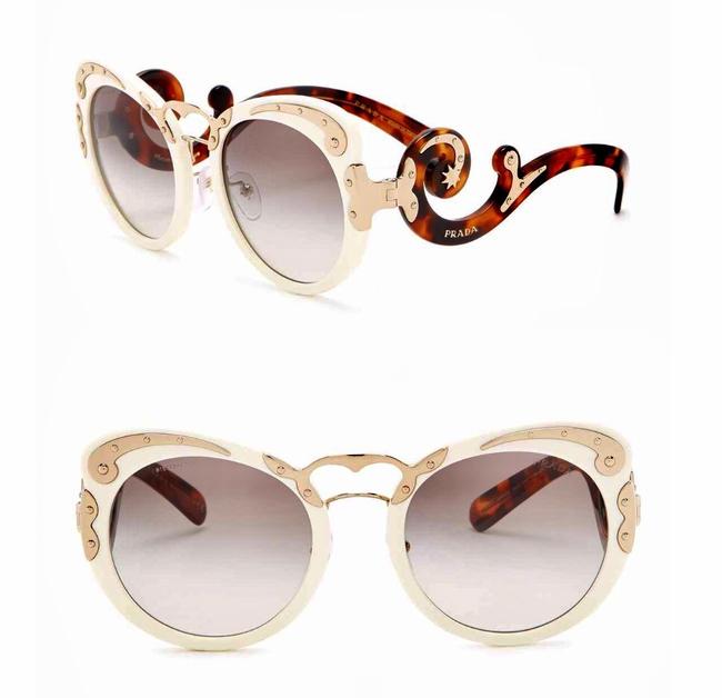 Prada Ivory Havana Gold Minimal Baroque Sunglasses