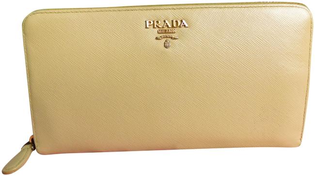 Prada Light Yellow Saffiano Continental Zip around Wallet