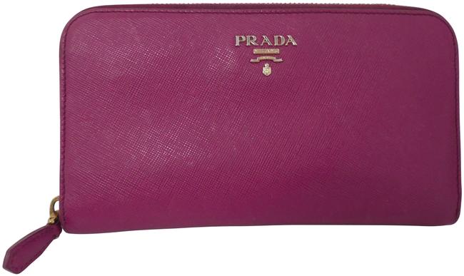 Prada Magenta Pink Clutch Saffiano Leather Zip Around Wallet