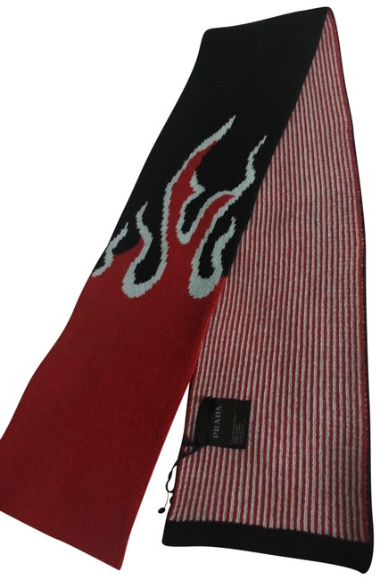 Prada Multicolored Black and Red Mens Knit Wool ScarfWrap