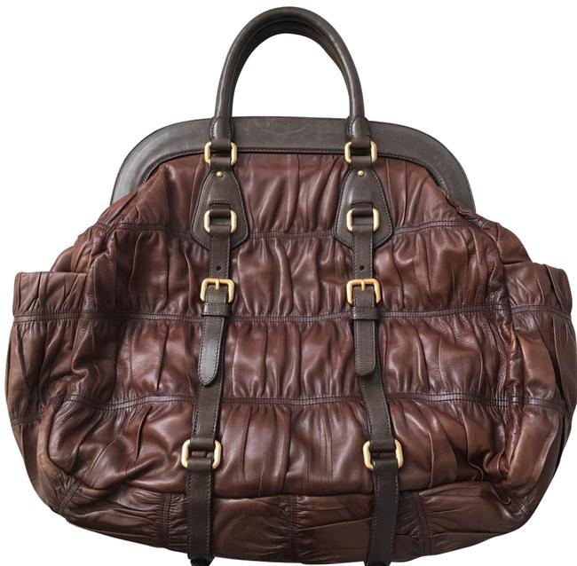 Prada Napa Gaufre Antik Shopping Brown Lambskin Leather Satchel