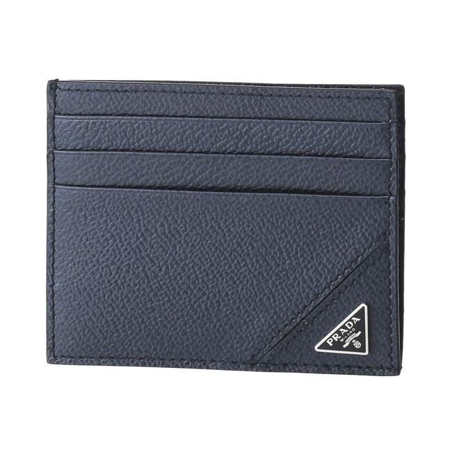 Prada Navy Blue Leather Slim Credit Card Holder Wallet