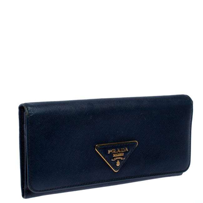 Prada Navy Blue Saffiano Leather Flap Continental Wallet
