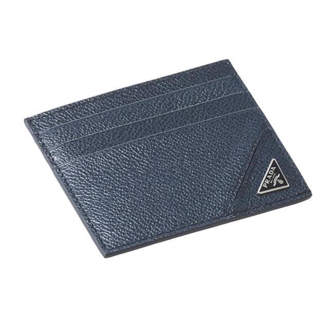 Prada Navy Mens Vitello Micro Card Holder Traingle Logo 2mc223 Wallet