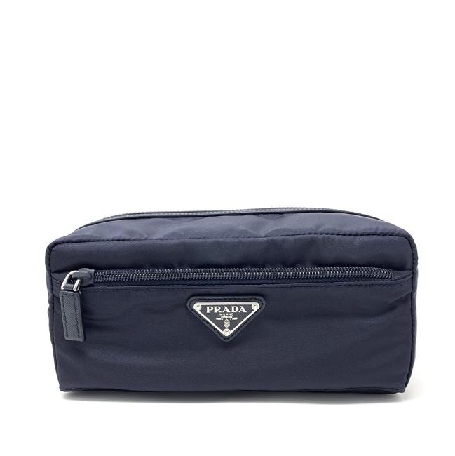 Prada Navy Toiletry Nylon In Cosmetic Bag