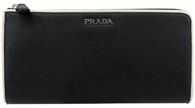Prada NeroTalco Long Saffiano Piping 1ml183 2eyc L shaped Zipper Wallet