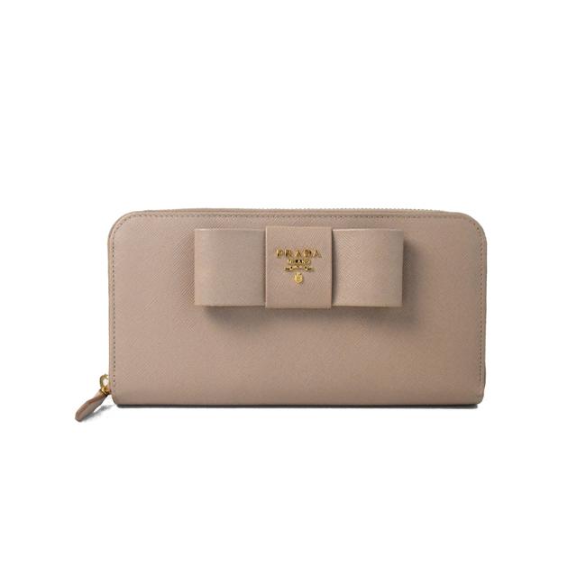 Prada Nude Clutch Leather with Ribbon Black Wallet