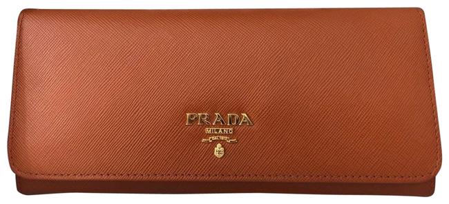 Prada Orange Clutch Milano Saffiano Leather Slim Continental Wallet