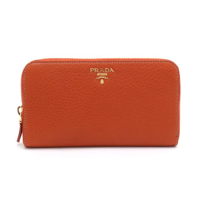 Prada Orange Long Round Fastener Leather 1m0506 Wallet