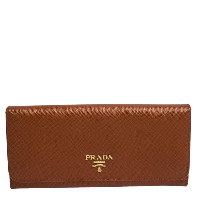 Prada Orange Lux Saffiano Leather Continental Wallet
