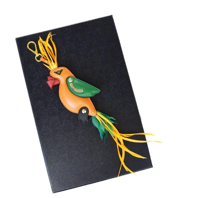 Prada Orange Milano Logo Bird Motif Bag Leather Wing Charm