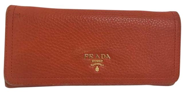 Prada Orange Long Papaya Coin Leather Wallet