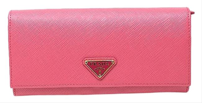 Prada PeoniaPink Two fold with Pass Case 1mh132 Saffiano Leather Pink Wallet