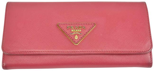 Prada Peony Pink Saffiano Leather Logo Long Continental Mq Wallet